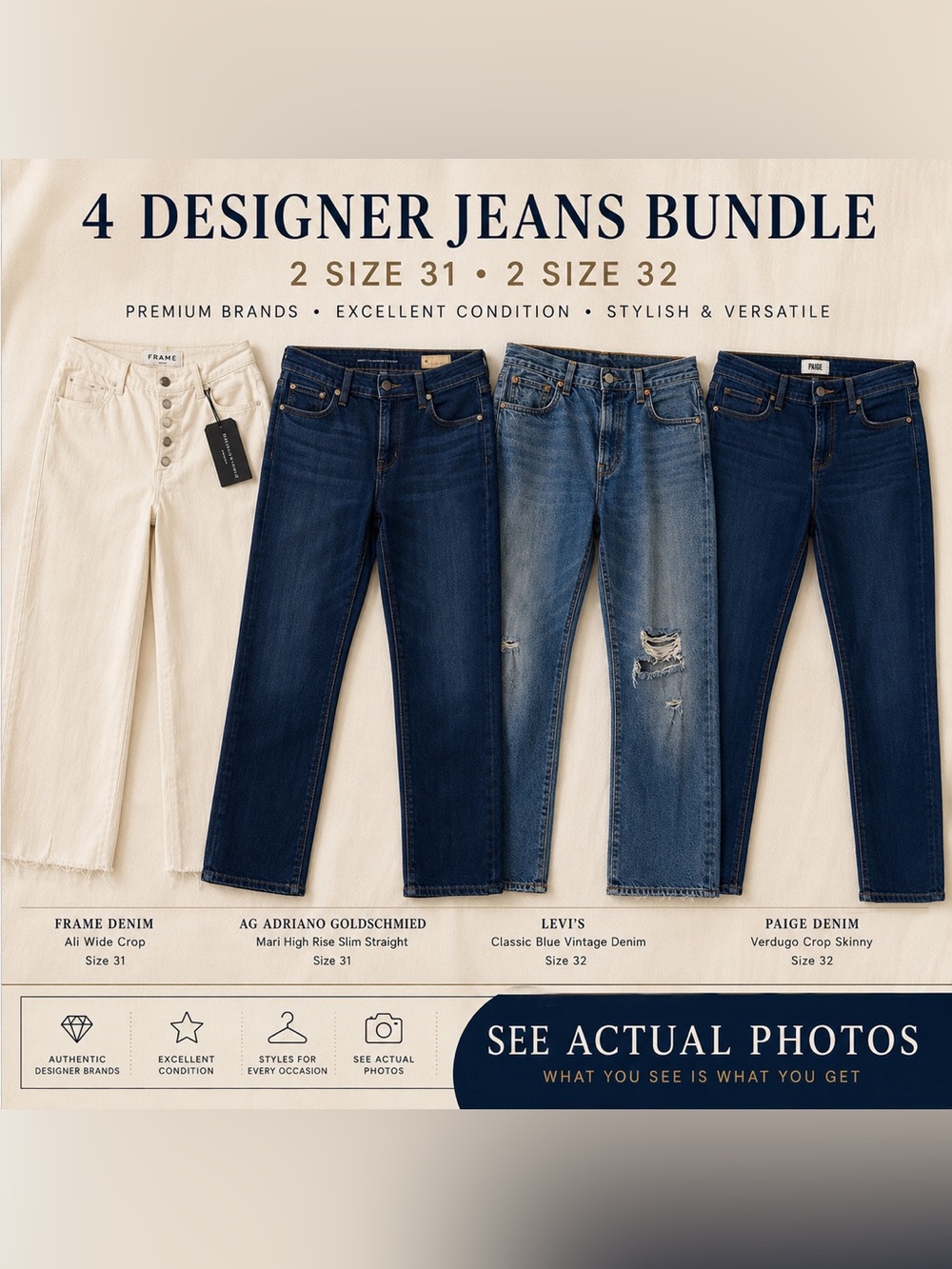 4 Designer Jeans Bundle FRAME AG Levi’s PAIGE Sizes 31 32